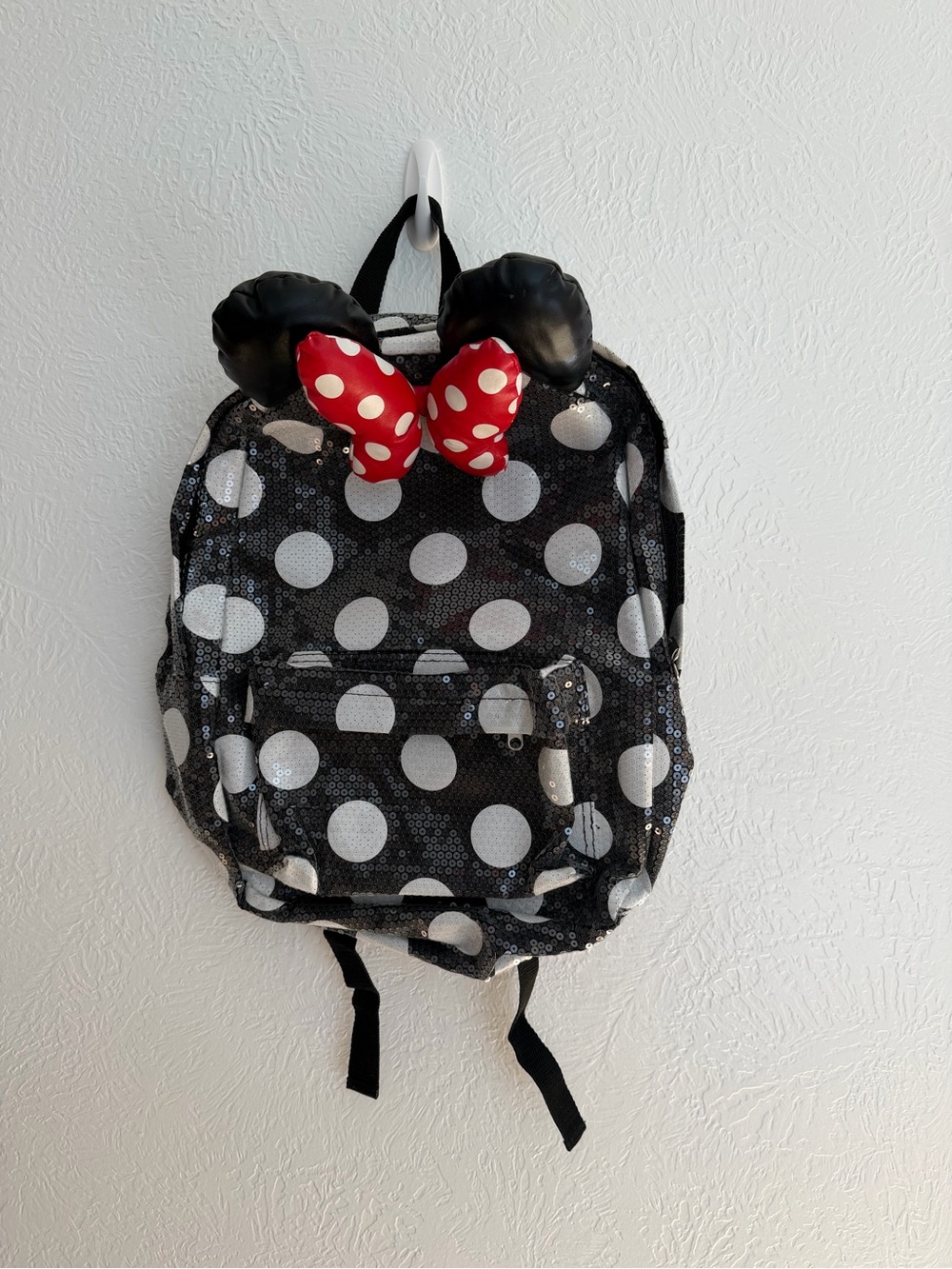 Disney Black & White Polka Dot Backpack with Red Bow and Ear Accents